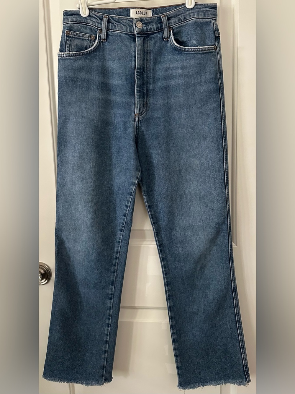 AGOLDE Pinch Waist High Rise Jeans 29 Blue Raw Hem Cropped 26” Inseam